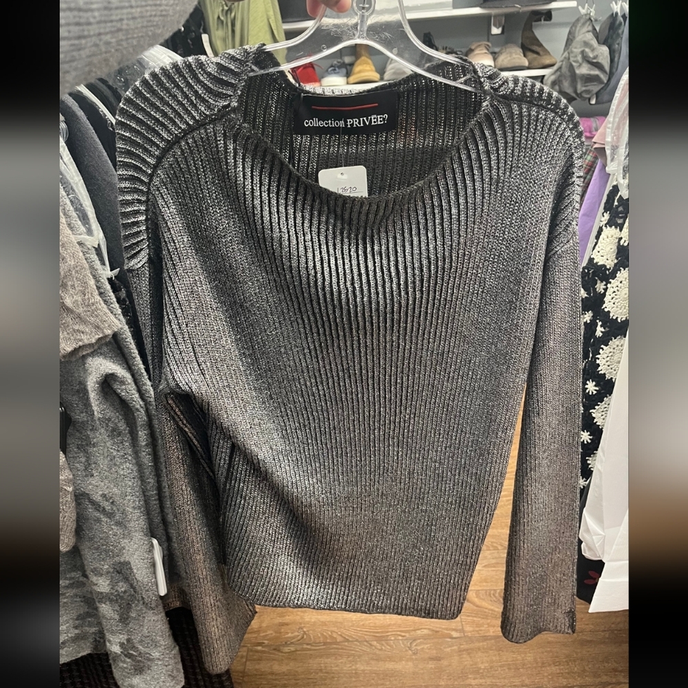 Gray Ribbed Slimming Collection Privee Women's Sweater